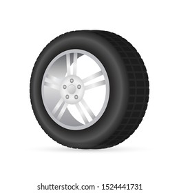 Realistic shining disk car wheel tyre set. Vector illustration.