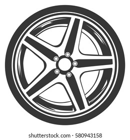 Realistic shining disk car wheel tyre set isolated vector illustration