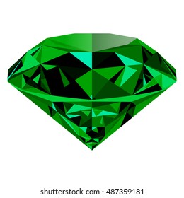 Realistic shining green emerald jewel isolated on white background. Colorful gemstone that can be used as part of logo, icon, web decor or other design.
