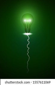 Realistic shining light bulb against a bright lightning. The concept of the born idea and the power of the mind. Electric abstract design. Vector illustration