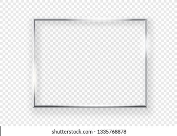 Realistic shining metal picture frame on a wall. Vector illustration Horizontal frame isolated on transparent background