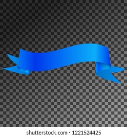 Realistic Shiny Blue Ribbon Banner Isolated On Transparent Background. With Space For Text. Vector Illustration