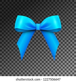 Realistic Shiny Blue Satin Bow isolated on transparent background. Vector illustration