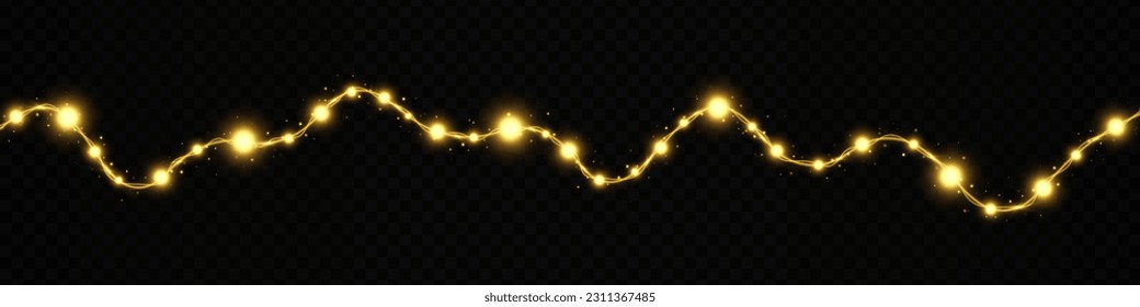 Realistic shiny Christmas lights. Magic golden Christmas garlands string.