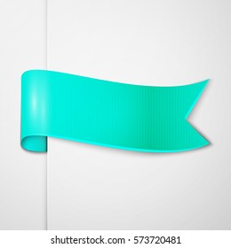 Realistic shiny cyan ribbon isolated on white background. With space for text. Vector illustration