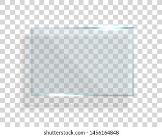 Realistic shiny glass banner isolated on transparent background with shadow. 