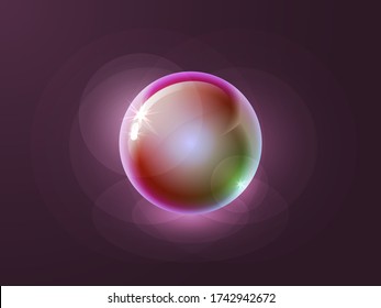 Realistic shiny glass magic sphere, empty crystal globe, glossy bubble, pearl with reflections. Vector 3d abstract circle orb for decoration and design