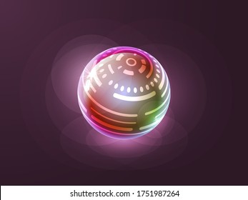 Realistic shiny glass magic sphere, empty crystal globe, glossy bubble, pearl with reflections. Vector 3d abstract circle orb for decoration and design
