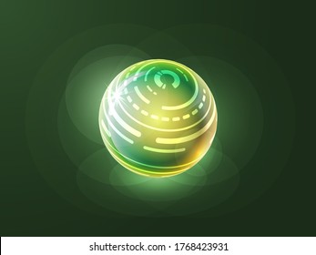 Realistic shiny glass magic sphere, empty crystal globe, glossy bubble, pearl with reflections. Vector 3d abstract circle orb for decoration and design