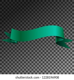 Realistic Shiny Green Ribbon banner isolated on transparent background. With space for text. Vector illustration