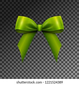 Realistic Shiny Green Satin Bow isolated on transparent background. Vector illustration