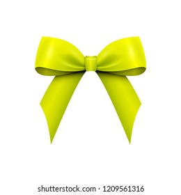 Realistic Shiny Green-Yellow Satin Bow isolated on white background. Vector illustration