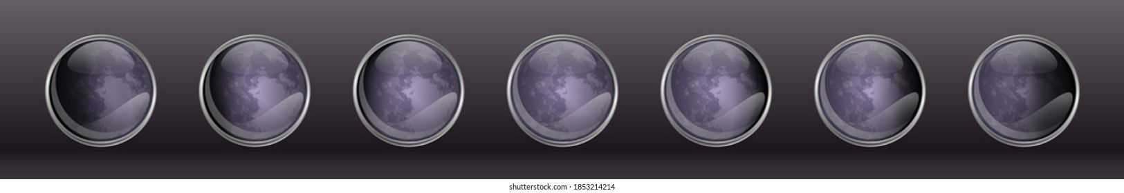 realistic shiny metal badges with moon phases