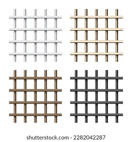 Realistic shiny metal prison bars isolated on white background. Detailed jail cage, prison iron fence. Criminal background mockup. Vector illustration