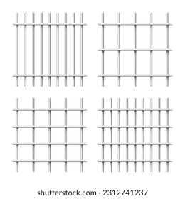 Realistic shiny metal prison bars isolated on white background. Detailed jail cage, prison iron fence. Criminal background mockup. Vector illustration