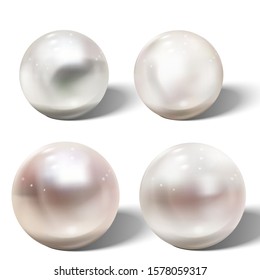 Realistic shiny natural sea pearl with light effects.