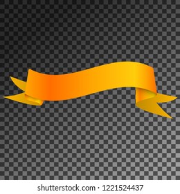 Realistic Shiny Orange Ribbon banner isolated on transparent background. With space for text. Vector illustration