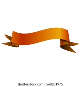 Realistic shiny orange ribbon isolated on white background. With space for text. Vector illustration