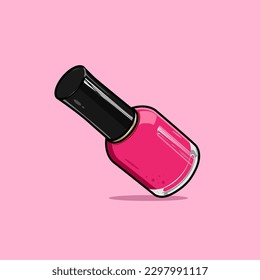 Realistic Shiny Pink Nail Polish In Glass Bottle With Black Lid, Pink Background Vector illustration