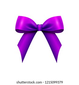 Realistic Shiny Purple Satin Bow isolated on white background. Vector illustration