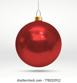 realistic shiny red hanging christmas baubles isolated