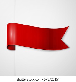 Realistic shiny red ribbon isolated on white background. With space for text. Vector illustration