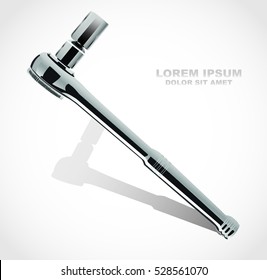 Realistic Shiny Silver Detailed Ratchet Socket Wrench Icon 