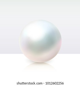 Realistic shiny sphere gem isolated on white background. Round vector 3d white pearl.