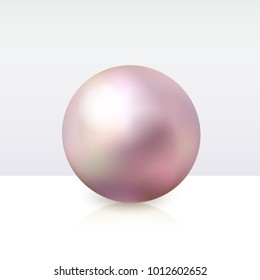 Realistic shiny sphere gem isolated on white background. Round vector 3d lavender and pink pearl.