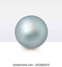 Realistic shiny sphere gem isolated on white background. Round vector 3d gray and blue pearl.