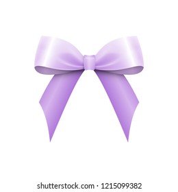 Realistic Shiny Violet Satin Bow isolated on white background. Vector illustration