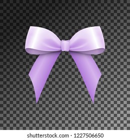 Realistic Shiny Violet Satin Bow isolated on transparent background. Vector illustration