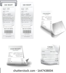 realistic shop cash receipt paper payment bills