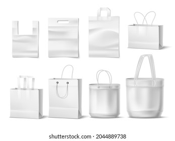 Realistic shopping bags. White clean paper