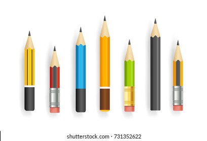 Realistic short pencils vector collection isolated on white