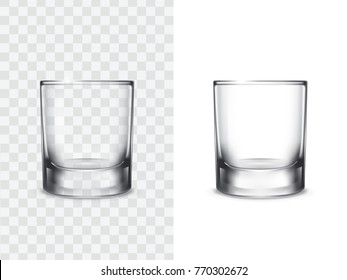 Realistic Shot Drinking Glasses For Alcoholic Drinks, Vector Illustration Isolated On White And Transparent Background. Mock Up, Template Of Strong Alcohol Shots, Such As Vodka, Tequila, Whiskey