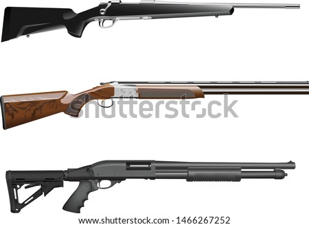 Realistic shotguns and rifle vector set