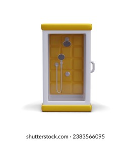 Realistic shower cabin, front view. Color illustration in cartoon style. Convenient modern plumbing. Image for signboard, poster, advertising material design