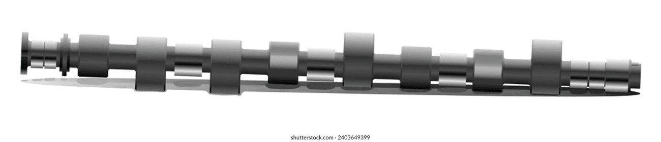 Eje de cámara del motor de combustión interna de gasolina con visión lateral realista con vector de ilustración de sombra.