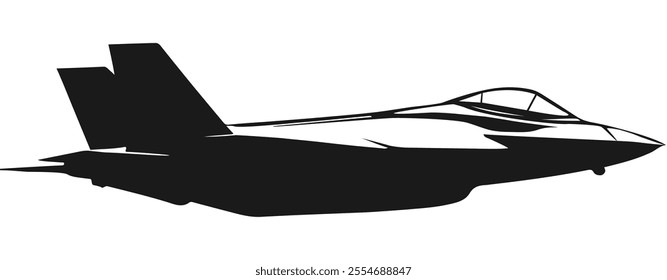 Realistic silhouette of the aircraft F 35 in black. The cockpit consists of three sections icon.