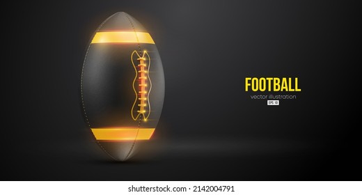 Realistic silhouette of a american football ball man in action isolated black background. Vector illustration