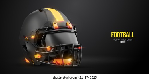 Realistic Silhouette Of A American Football Helmet Man In Action Isolated Black Background. Vector Illustration