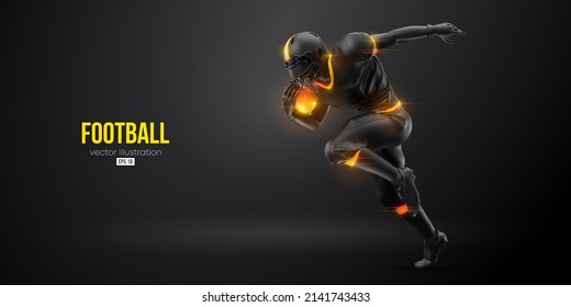 Realistic silhouette of a american football player man in action isolated black background. Vector illustration