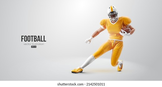 Realistic silhouette of a american football player man in action isolated white background. Vector illustration