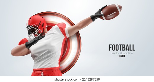 Realistic silhouette of a american football player man in action isolated white background. Vector illustration