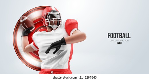 Realistic silhouette of a american football player man in action isolated white background. Vector illustration