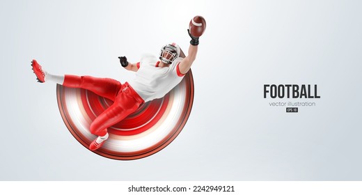 Realistic silhouette of a american football player man in action isolated white background. Vector illustration