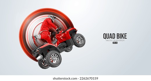 Realistic silhouette of a ATV Quad bike, All-Terrain vehicle, isolated on white background. Rider jumps on quad bike. Vector illustration