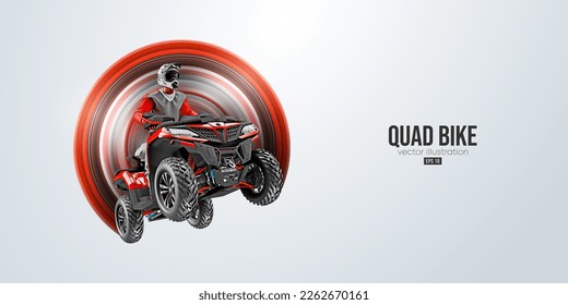 Silueta realista de una bicicleta ATV Quad, vehículo todo terreno, aislado en fondo blanco. El ciclista salta en quad. Ilustración del vector