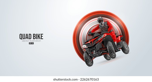 Silueta realista de una bicicleta ATV Quad, vehículo todo terreno, aislado en fondo blanco. El ciclista salta en quad. Ilustración del vector